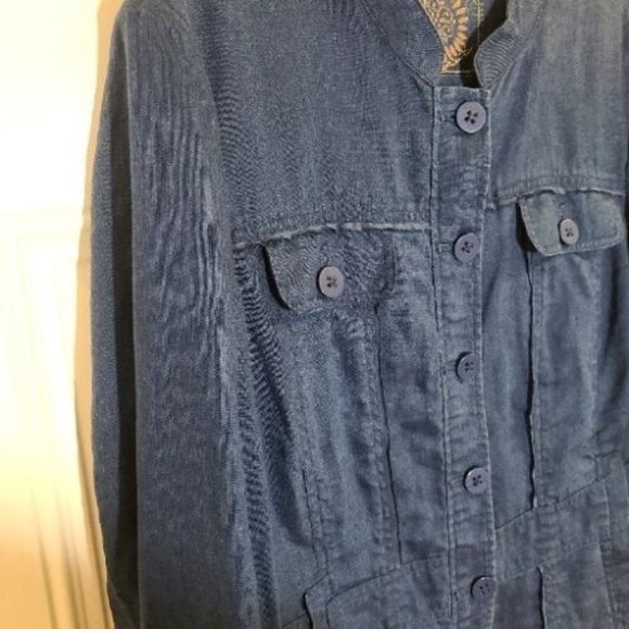Coldwater Creek Linen Celebrate Your Spirit Size 12 Blue Button Front Jacket - Picture 5 of 16
